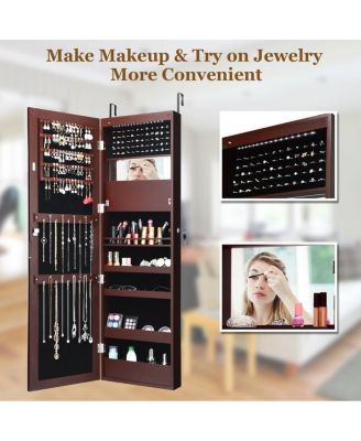 Wall Door Mounted Mirror Jewelry Cabinet Organizer