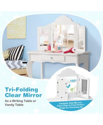 Vanity Table Set Makeup Dressing Table Kids Stool Mirror