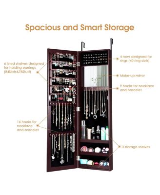 Wall Door Mounted Mirrored Jewelry Cabinet Storage Organizer