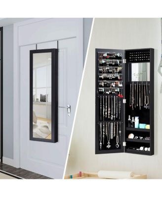 Wall Door Mounted Mirrored Jewelry Cabinet Storage Organizer