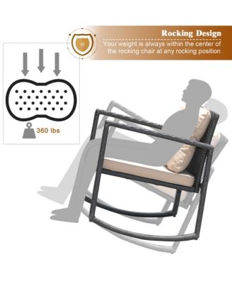 3PC Patio Rattan Conversation Set Rocking Chair Cushioned