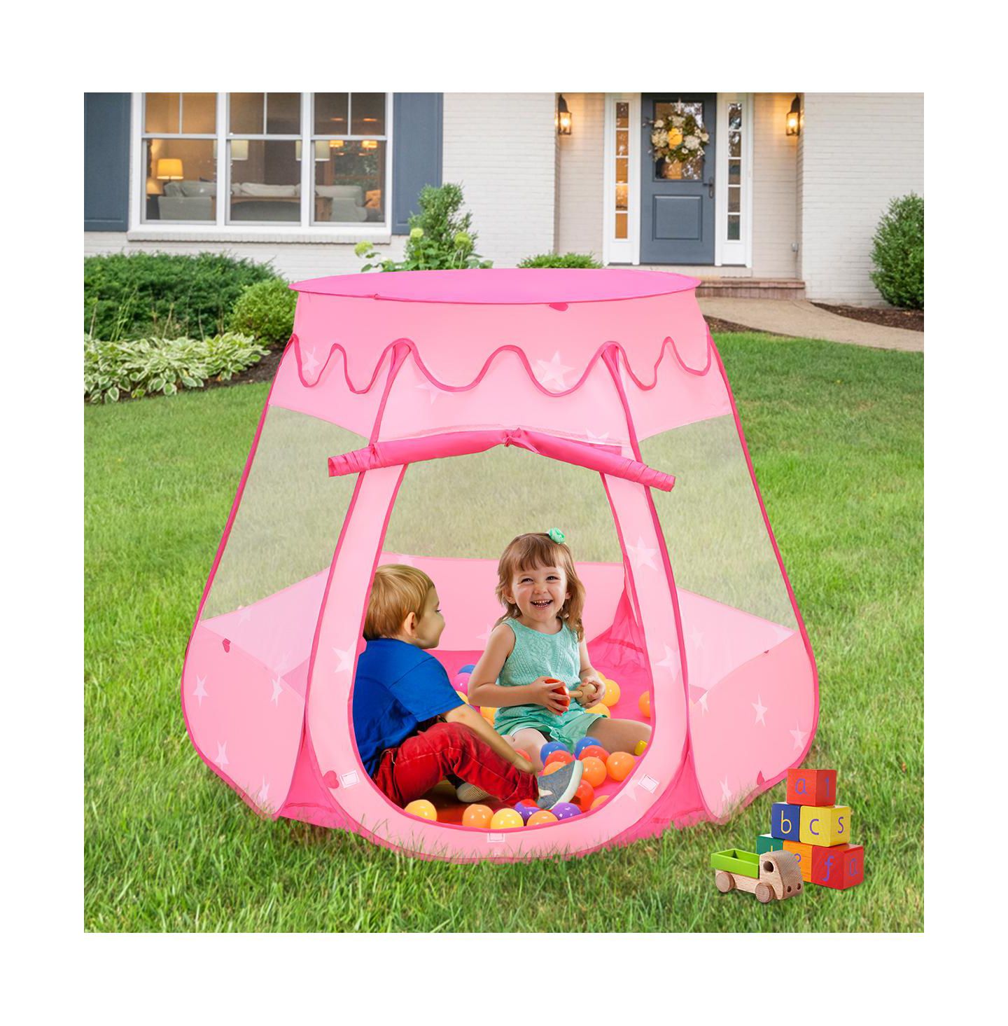 Детские фигурки Costway Kid Outdoor Indoor Princess Play Tent Playhouse Ball Tent Toddler, цвет: Розовый — фото 8