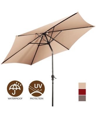 9FT Patio Umbrella Patio Market Steel Tilt W/ Crank Outdoor Yard Garden
