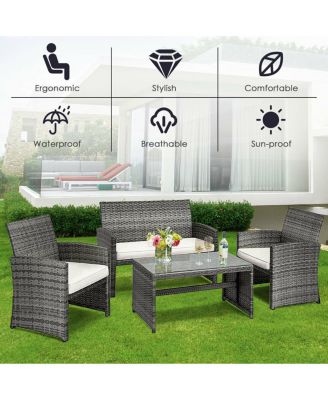 4PCS Rattan Patio Furniture Set Garden Lawn Sofa Cushioned Seat