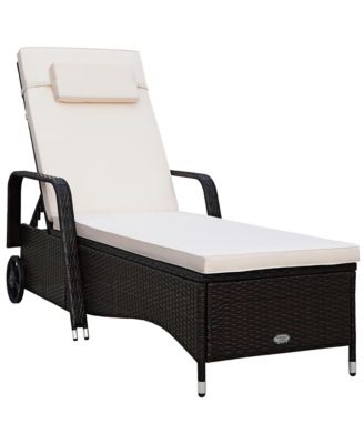 Outdoor Chaise Lounge Chair Recliner Cushioned Patio Furniture Adjustable Wheels