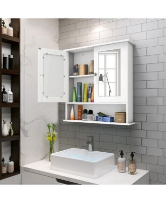  22''W x 5''D x 23''H. New Bathroom Wall Cabinet Double Mirror Door Cupboard Storage Medicine Cabinet Shelf