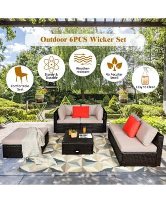 6PCS Outdoor Patio Rattan Furniture Set Cushioned Sectional Sofa