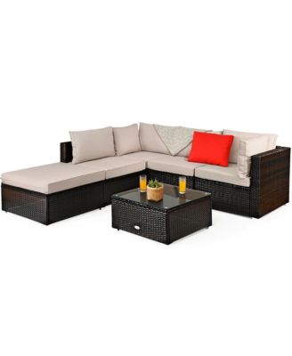 6PCS Outdoor Patio Rattan Furniture Set Cushioned Sectional Sofa