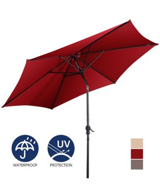 9FT Patio Umbrella Patio Market Steel Tilt W/ Crank Outdoor Yard Garden