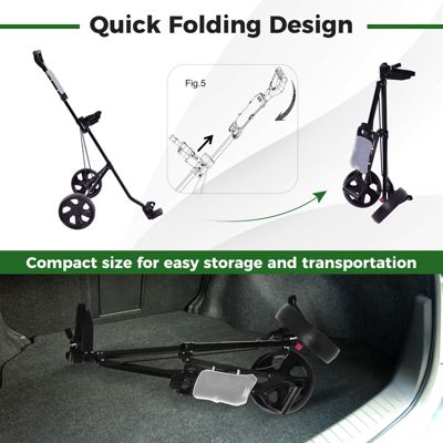 Folding 2 Wheel Push Pull Golf Club Cart Trolley Swivel