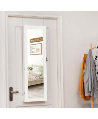 Wall Mounted Mirrored Jewelry Cabinet Organizer w/LED Lights