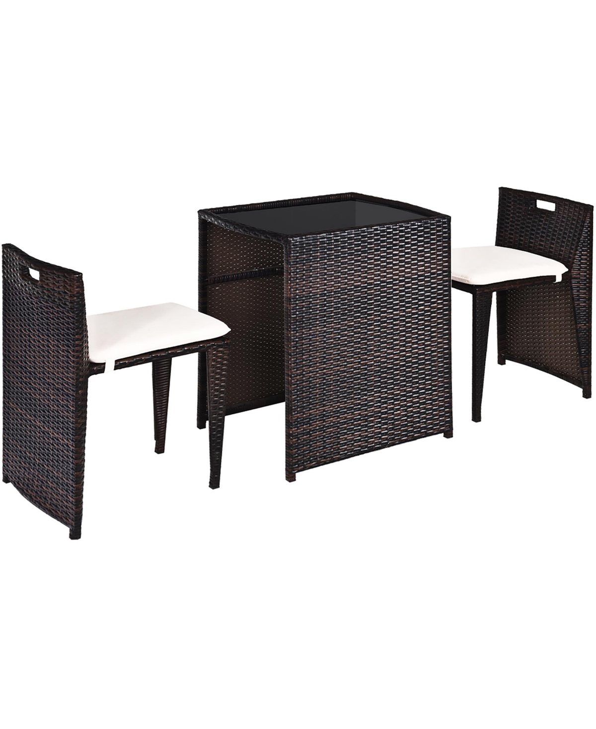 Costway 3PCS Outdoor Patio Rattan Furniture Set Space Saving Garden Deck W/Cushion No Assembly