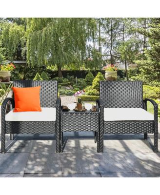 3PCS Patio Rattan Furniture Set Table & Chairs Set with Cushions