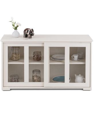 Storage Cabinet Sideboard Buffet Cupboard Glass Sliding Door