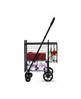 Folding Shopping Cart Jumbo Basket Rolling Utility Trolley Adjustable Handle