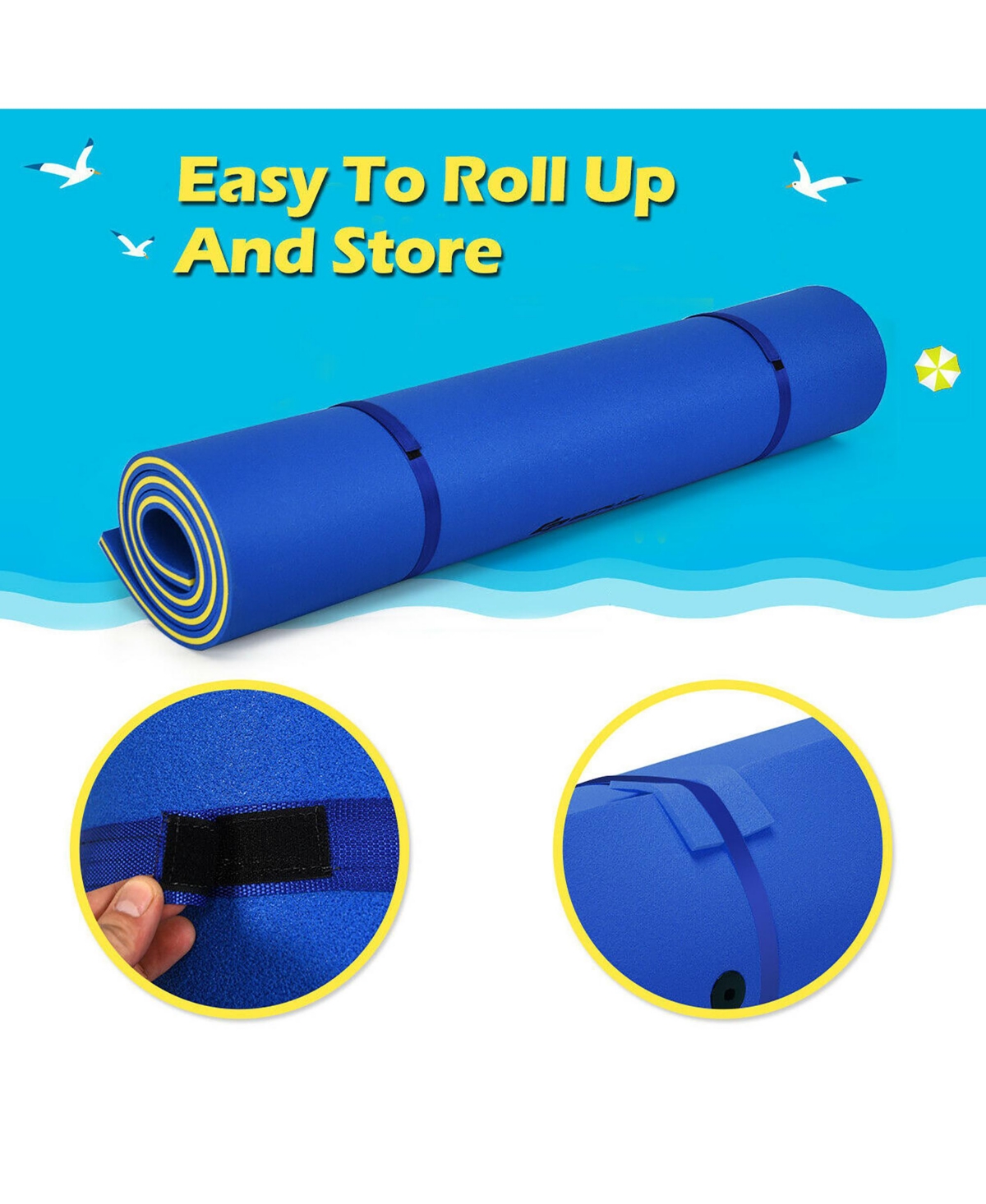 Costway 3 Layer Floating Water Pad Foam Mat Water Recreation Relaxing Tear-resistant