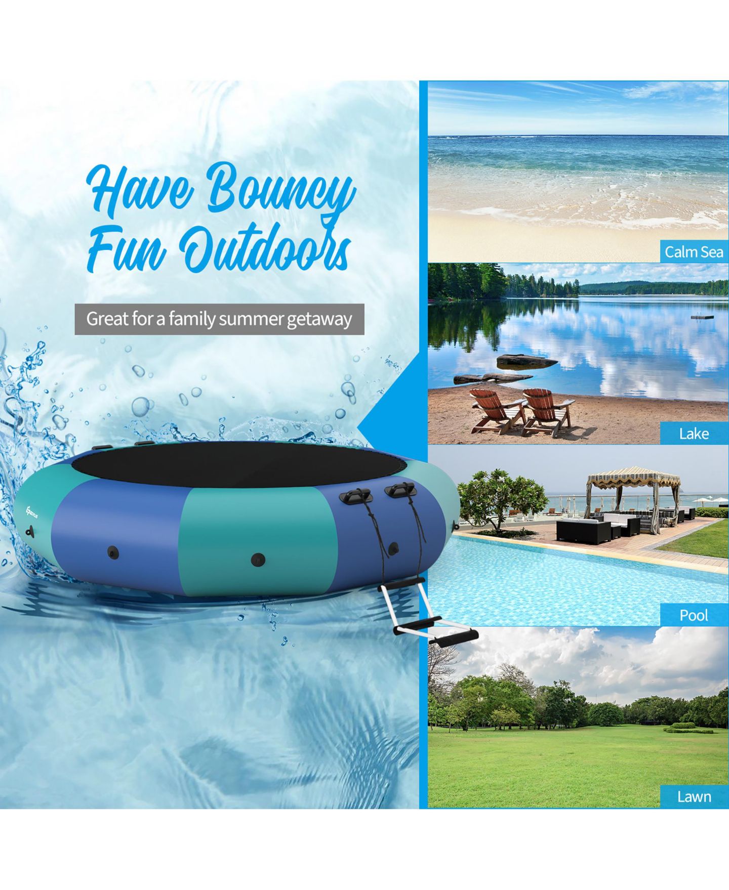 Детская игрушка Costway 10FT Inflatable Water Bouncer Splash Padded Water Trampoline, цвет: Синий — фото 6
