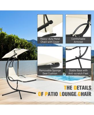 Patio Hanging Hammock Chaise Lounge Chair with Canopy Cushion