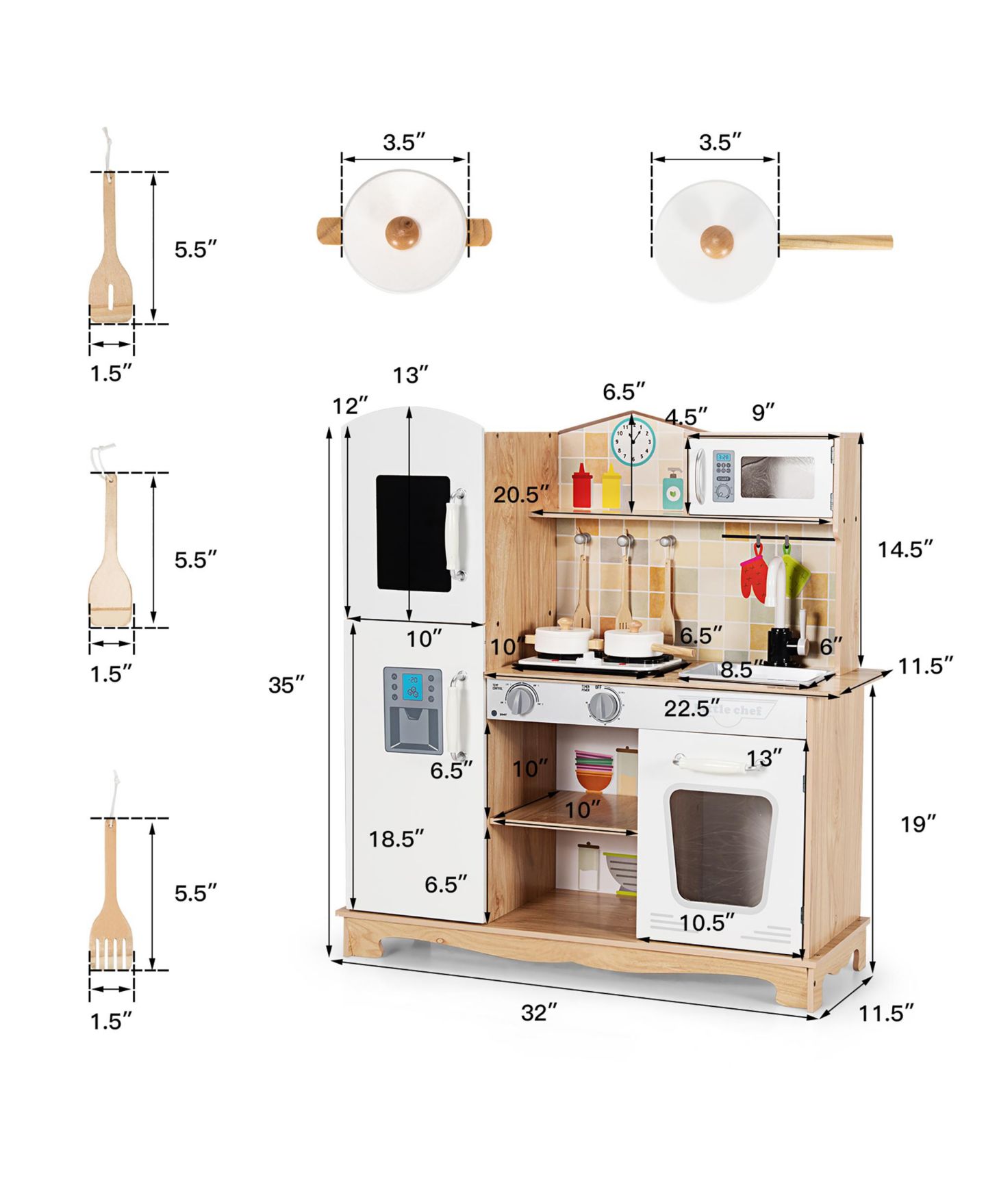Детский игровой набор Costway Wooden Pretend Kitchen Playset with Sound, от 3 лет — фото 4