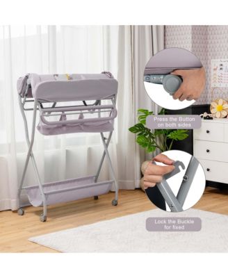 Baby Changing Table Folding Diaper Changing Station w/ Safety Belt & Wheels