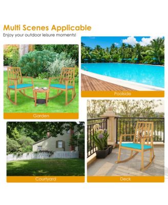 Patio Rocking Chair Acacia Wood Armrest Cushioned Sofa Garden Deck