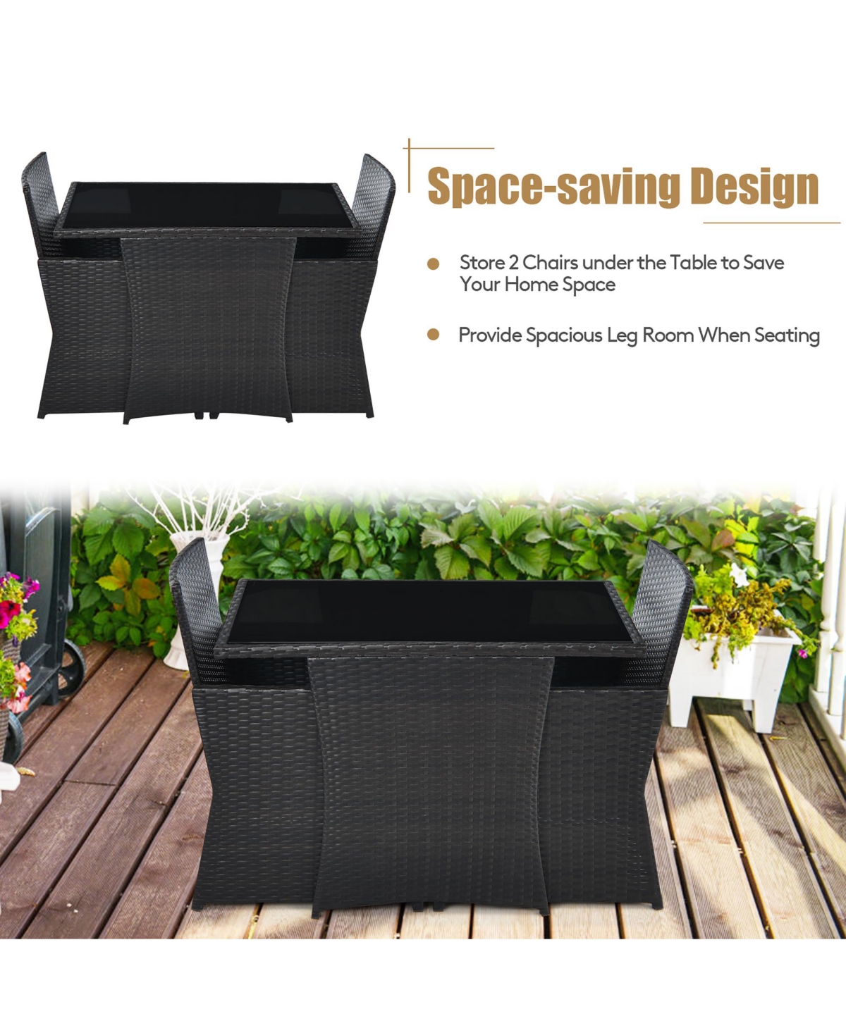 Costway 3PCS Patio Rattan Furniture Set Cushion Sofa Armrest Garden Deck
