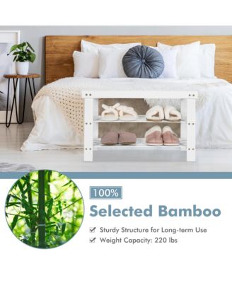 Bamboo Shoe Rack Bench 3-Tier Storage Shelf Holder Home Entryway Hallway