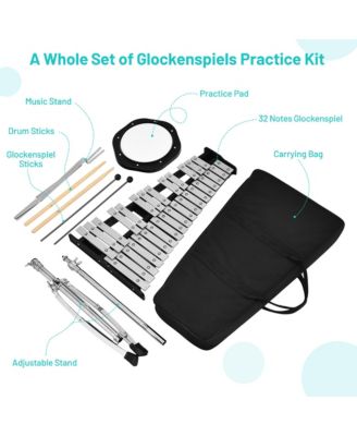 32 Note Glockenspiel xylophone Percussion Bell Kit w/ Adjustable Stand