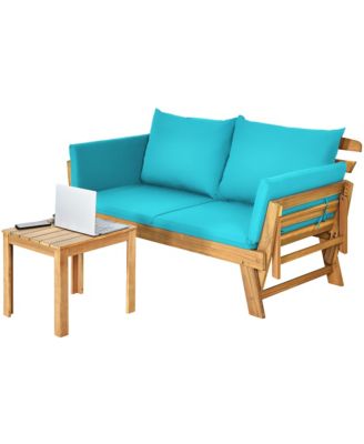 Patio Convertible Sofa Daybed Solid Wood Adjustable Thick Cushion