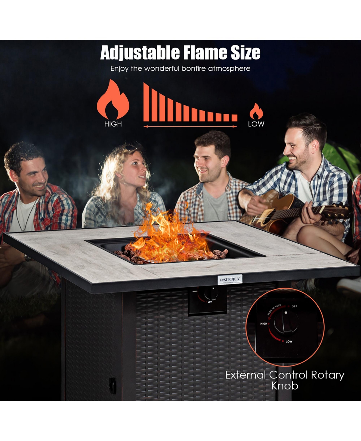 Costway 30'' Square Propane Gas Fire Pit Table Ceramic Tabletop 50,000 Btu