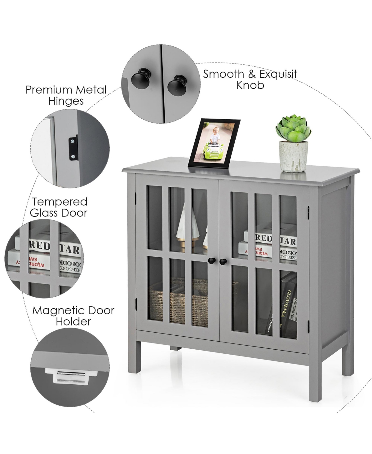Costway Storage Buffet Cabinet Glass Door Sideboard Console Table Server