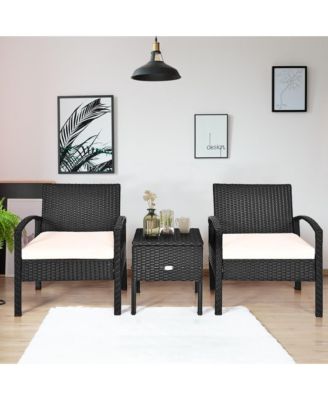 3PC Outdoor Patio Rattan Furniture Set  Coffee Table Cushioned Sofa