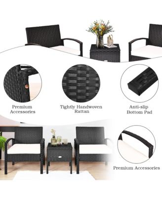 3PC Outdoor Patio Rattan Furniture Set  Coffee Table Cushioned Sofa