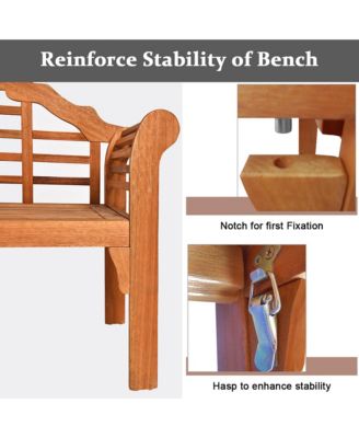 49'' Outdoor Folding Bench Eucalyptus Wood Backrest Armrest