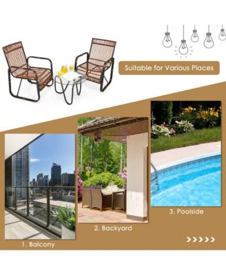 3PCS Patio Rattan Furniture Set Conversational Sofa Coffee Table Garden