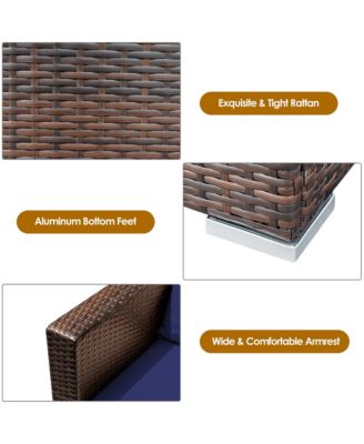 3PCS Patio Rattan Furniture Set Conversation Sofa Cushioned