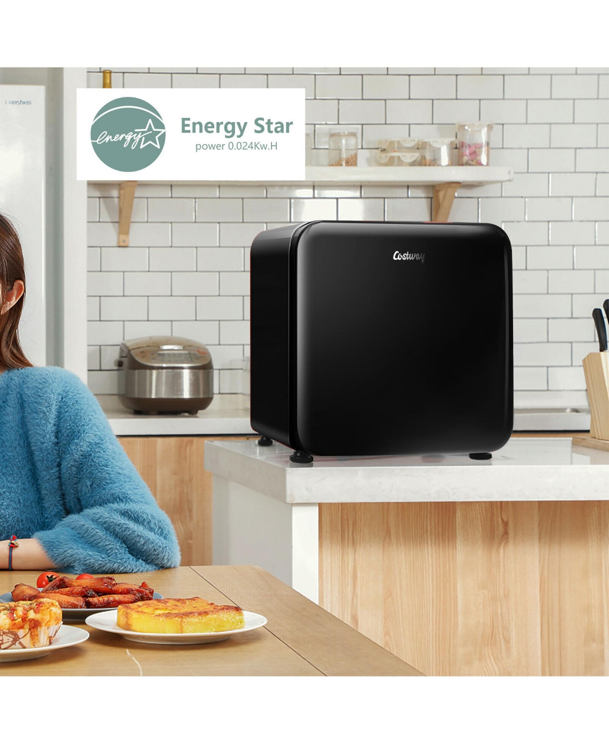 Costway 1.6 Cubic Feet Compact Refrigerator Reversible Door Mini Fridge