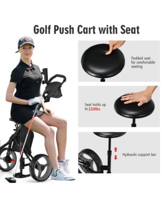 Folding 3 Wheels Golf Push Cart W/Seat Scoreboard Adjustable Handle
