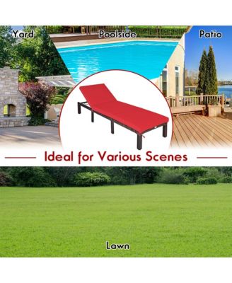 Outdoor Rattan Lounge Chair Chaise Recliner Adjustable Cushioned Patio