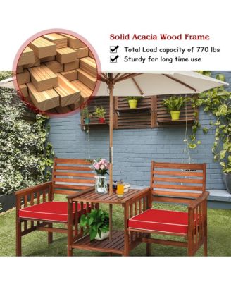 Patio Loveseat Conversation Set Acacia Wood Chair Coffee Table