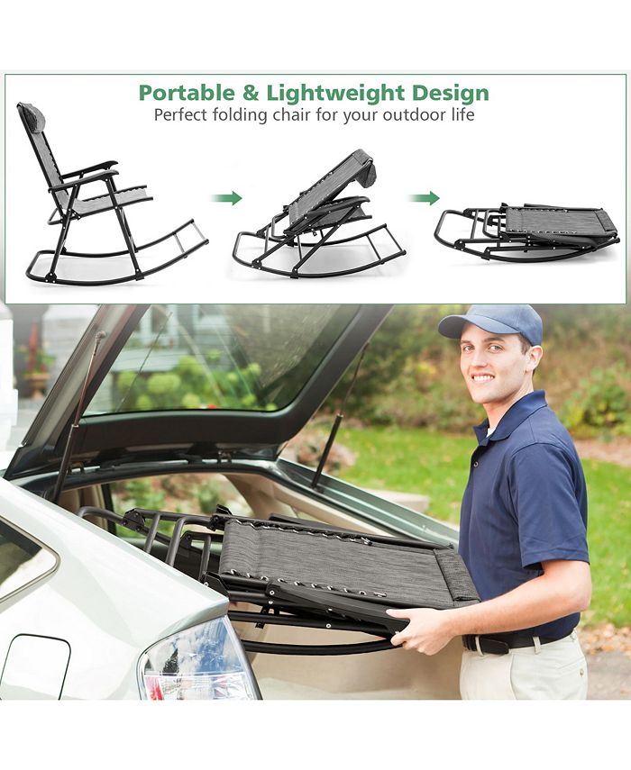 Costway Folding Zero Gravity Rocking Chair Rocker Outdoor Patio Headrest Macy's