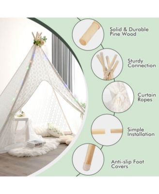 Lace Teepee Tent with Colorful Light Strings for Children