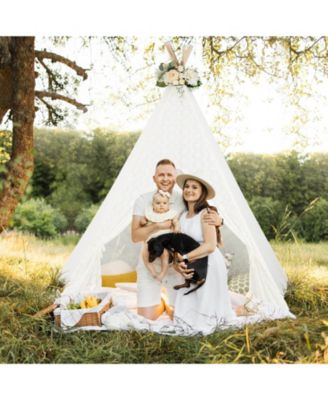 Lace Teepee Tent with Colorful Light Strings for Children