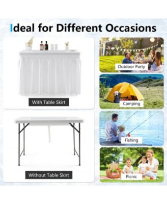 4 Feet Folding Ice Bin Table with Skirt for Camping Picnic Wedding