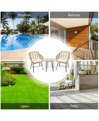 3 Pieces Rattan Furniture Set with Cushioned Chair Table