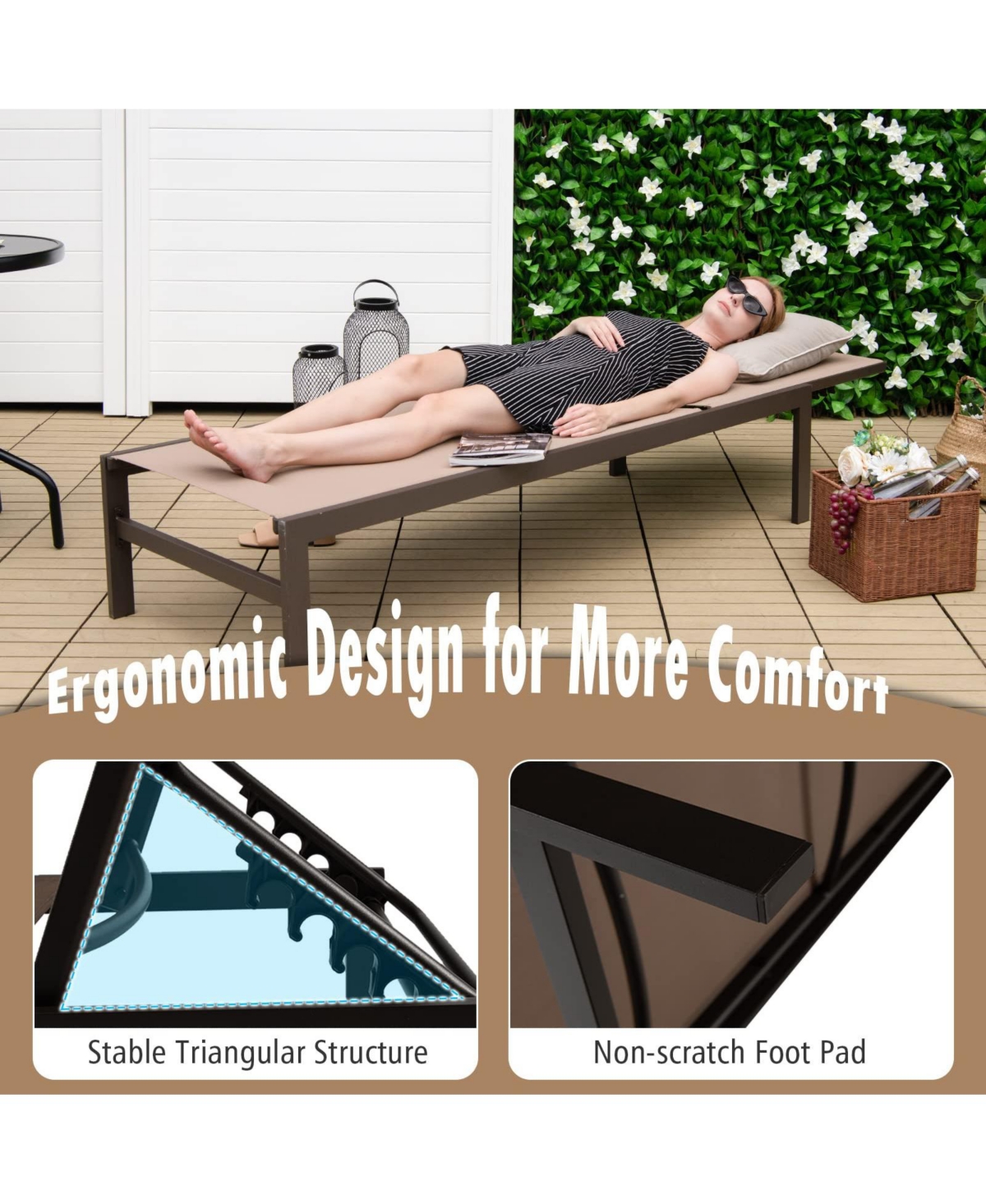 Inolait Sugift 6-Position Chaise Lounge Chairs with Rustproof Aluminium Frame