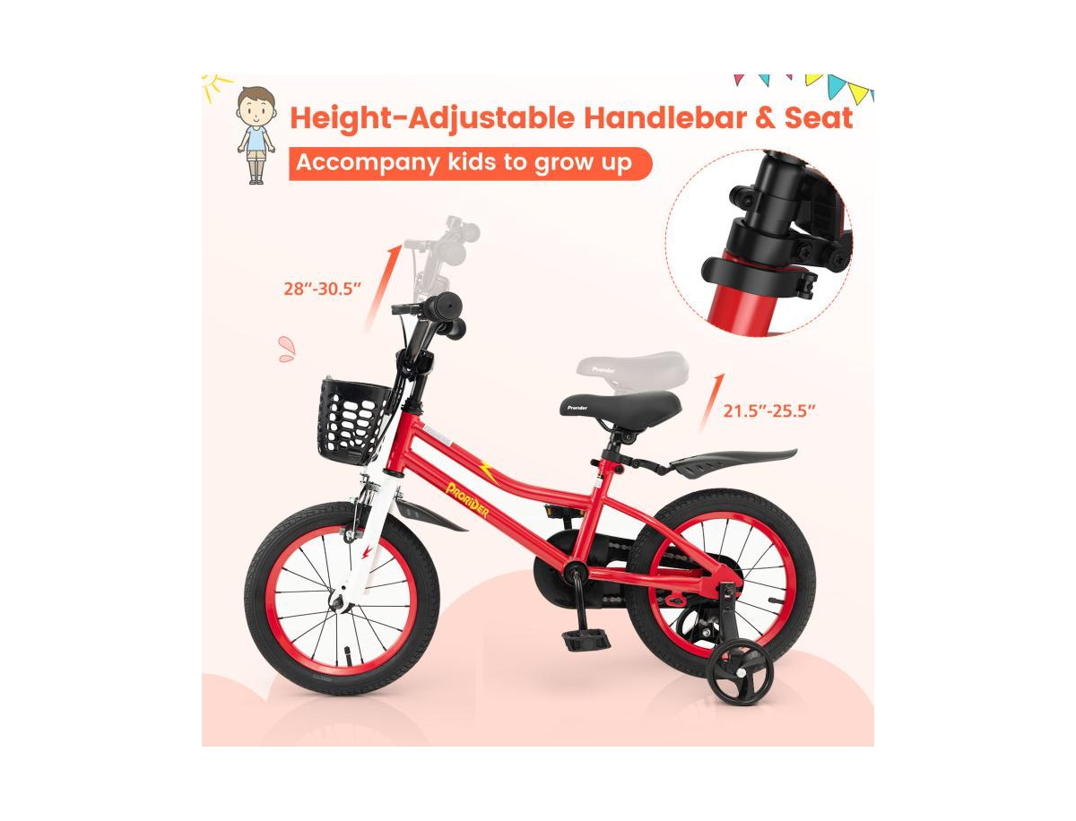Slickblue 14 Inch Kids Bike with 2 Training Wheels for 3-5 Years Old