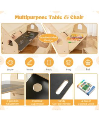 6-in-1 Kids Play Tent Playhouse with Blackboard 6 Storage Bins and Floor Cushion-Beige