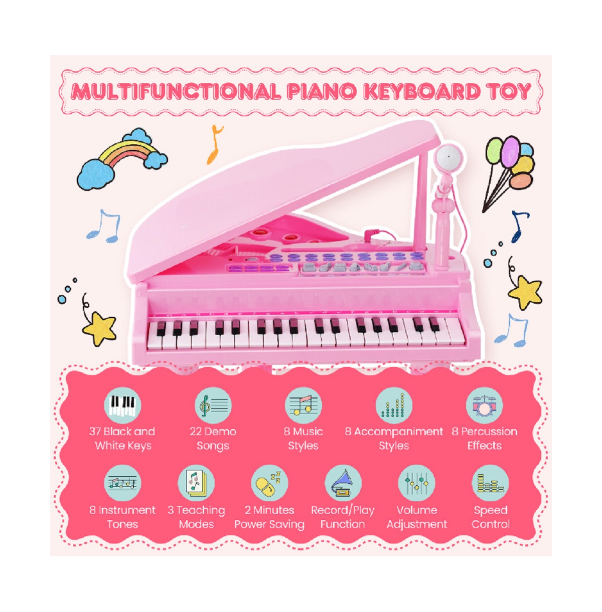 Slickblue 31 Keys Kids Piano Keyboard with Stool and Piano Lid