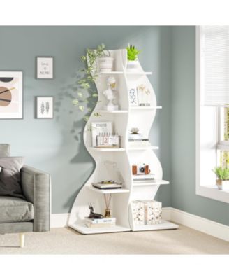 Modern 5-Tier Corner Shelf Wall Bookshelf Stylish Small Bookcase Storage Rack Plant Stand for Living Room Home Office Kitchen